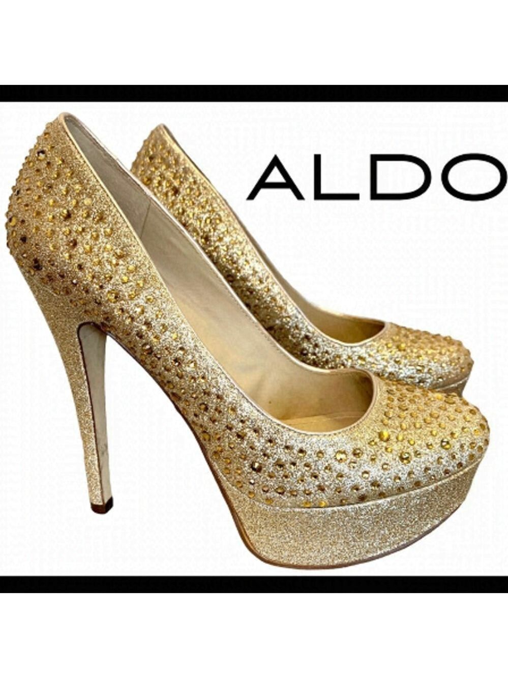 Aldo Gold glitter rhinestone platform high heel pumps size 7.5